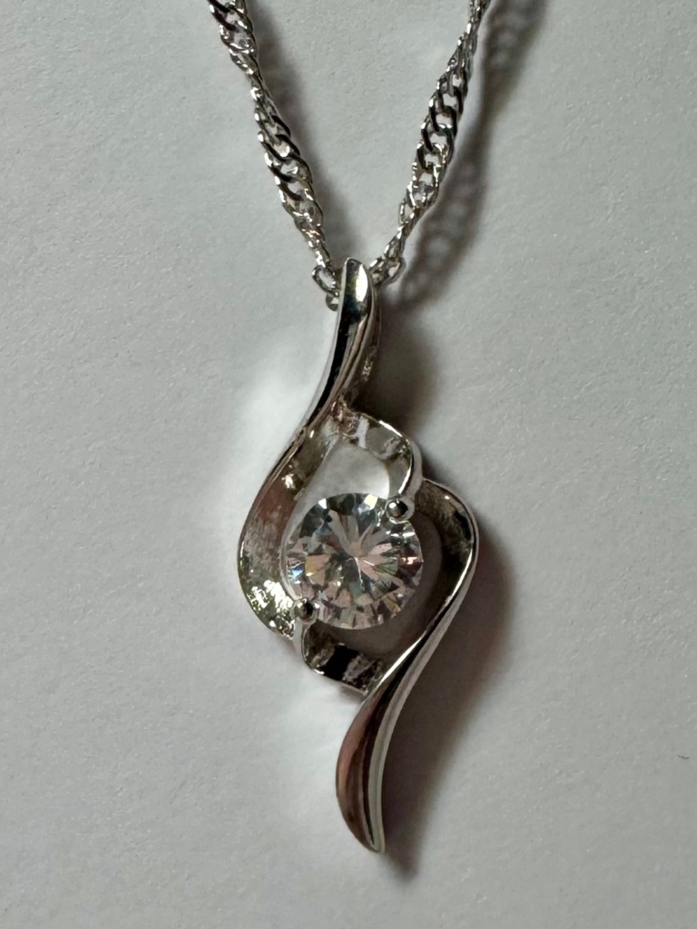 NEW 925 Sterling Silver Cubic Zirconia Heart Swirl Pendant 16" Necklace